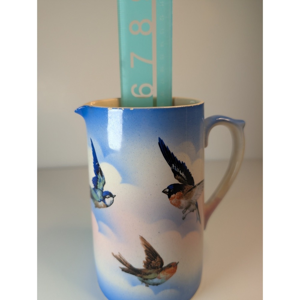 1940 Staffordshire England Blue And White Swallow Grenville Pottery Pitcher Bird - Picture 7 of 9